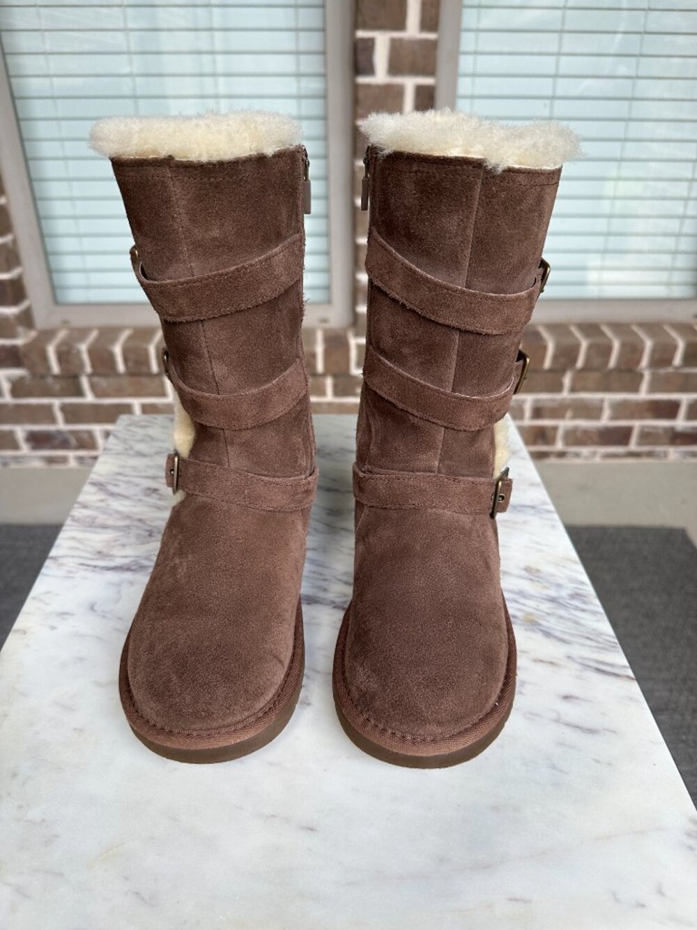 UGG Suede Maddi Triple Buckle 1001520 Tall Winter Boots Chocolate Brown Size 13